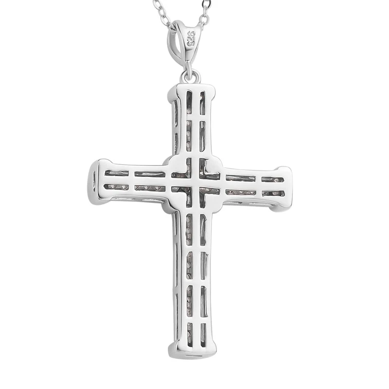 Weißer Zirkon Kreuz-Anhänger mit Kette, 925 Silber rhodiniert ca. 0.51 ct