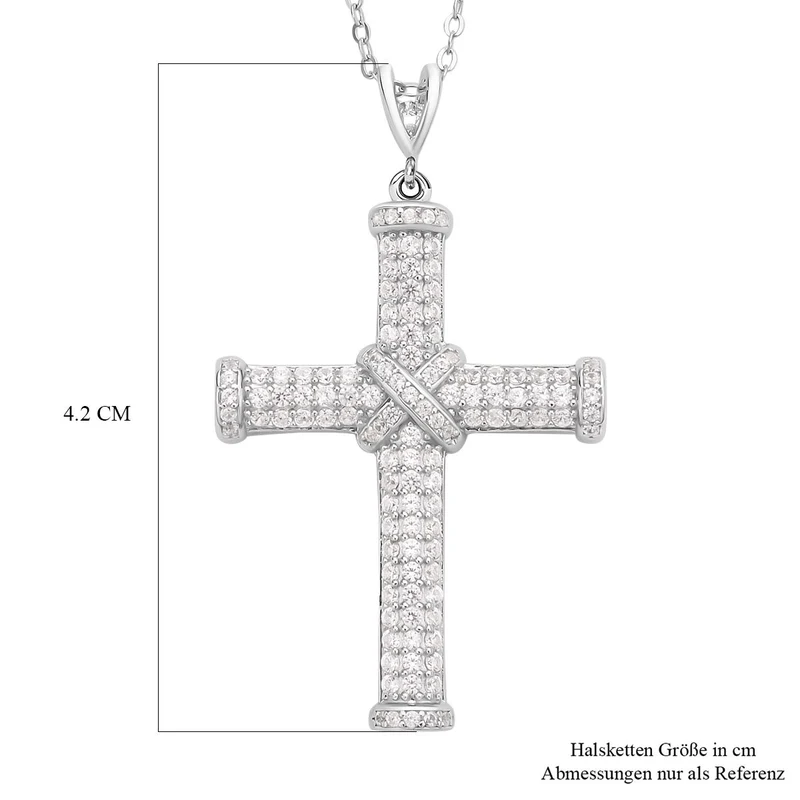 Weißer Zirkon Kreuz-Anhänger mit Kette, 925 Silber rhodiniert ca. 0.51 ct