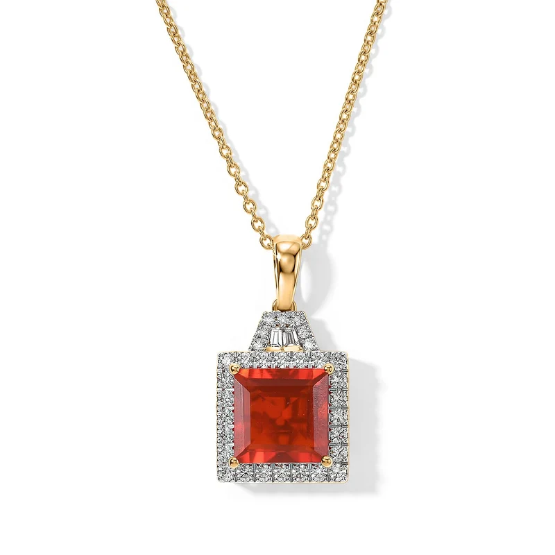 LUXURIANT DIAMOND - AAA Mexikanischer Kirschfeuer-Opal, Lab Grown Diamant Schmuckset (8-13 Werktage Lieferzeit) ca. 45 cm ca. 1,89 ct.