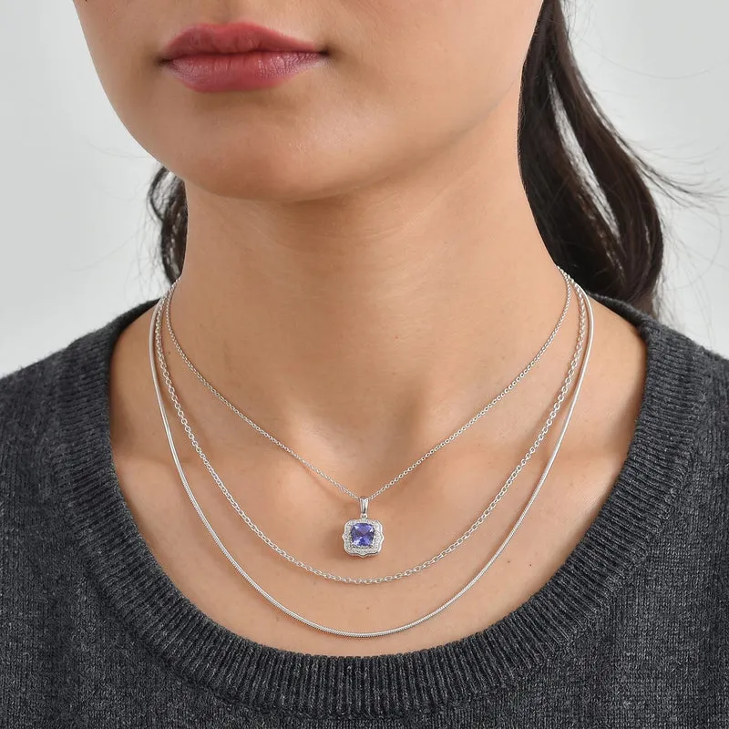 D'Joy AA Tansanit, Moissanit Schmuckset (8-13 Werktage Lieferzeit) ca. 45 cm 925 Silber Rhodiniert ca. 2,12 ct.