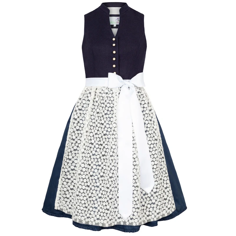 Alpenfee Dirndl Xara Dunkelblau Hochgeschlossen 60cm