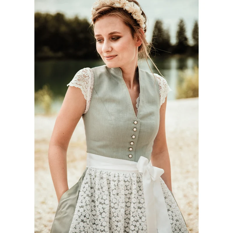 Alpenfee Dirndl Xara Mint Grün Hochgeschlossen 60cm