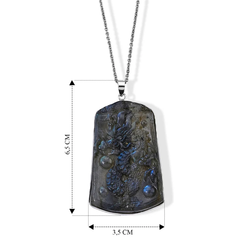Labradorit-Anhänger im Fossil-Design mit Kette, ca. 100 ct, ca. 50 cm 127.50 ct