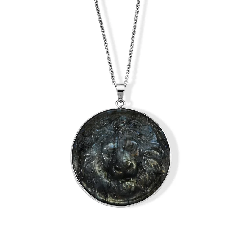 Labradorit-Anhänger im Fossil-Design mit Kette, ca. 100 ct, ca. 50 cm 127.50 ct