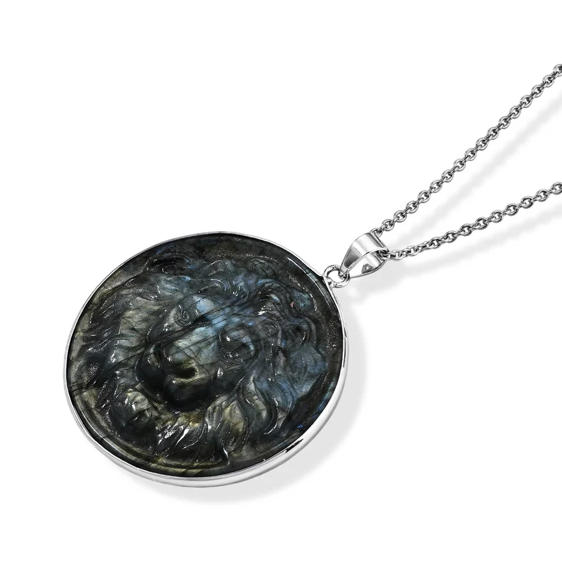 Labradorit-Anhänger im Fossil-Design mit Kette, ca. 100 ct, ca. 50 cm 127.50 ct