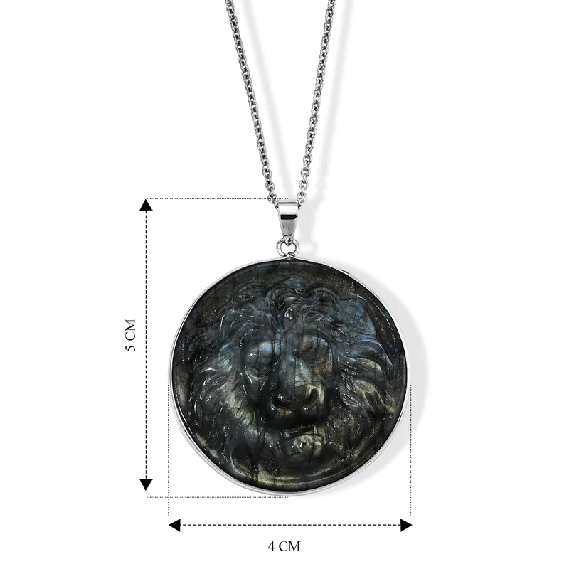 Labradorit-Anhänger im Fossil-Design mit Kette, ca. 100 ct, ca. 50 cm 127.50 ct