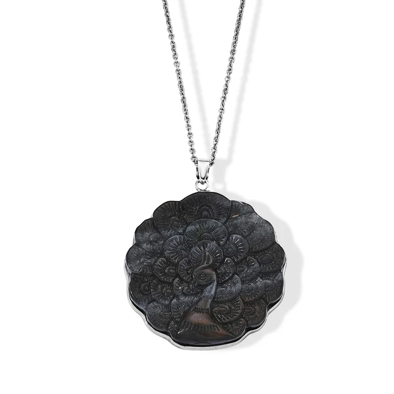 Labradorit-Anhänger im Fossil-Design mit Kette, ca. 100 ct, ca. 50 cm 127.50 ct