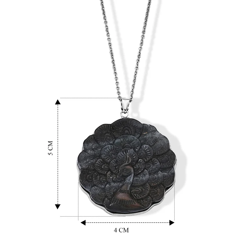 Labradorit-Anhänger im Fossil-Design mit Kette, ca. 100 ct, ca. 50 cm 127.50 ct