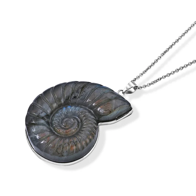 Labradorit-Anhänger im Fossil-Design mit Kette, ca. 100 ct, ca. 50 cm 127.50 ct