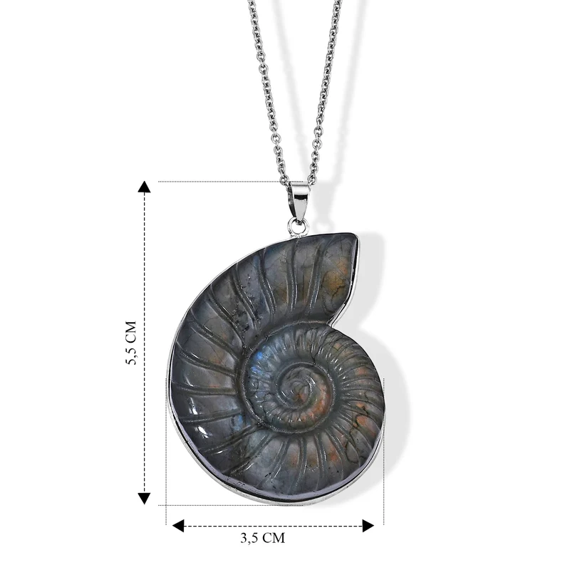Labradorit-Anhänger im Fossil-Design mit Kette, ca. 100 ct, ca. 50 cm 127.50 ct