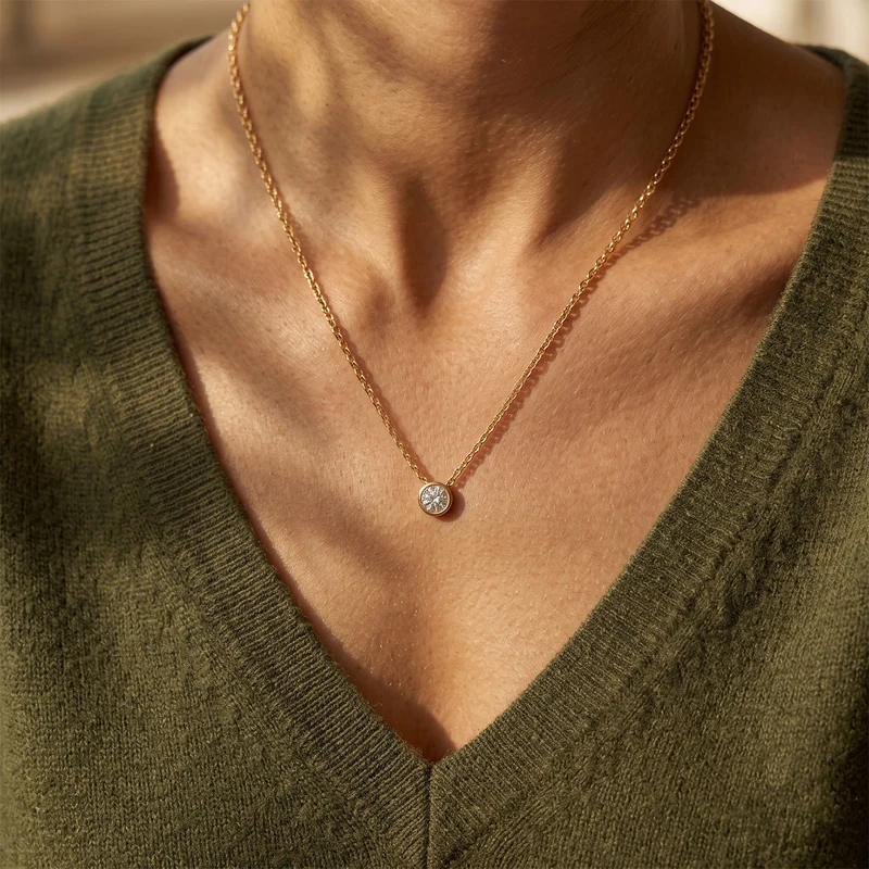D'Joy GRA zertifiziert Moissanit Anhänger mit Kette, ca. 50 cm 925 Silber 750 Gelbgold vermeil ca. 1.00 ct