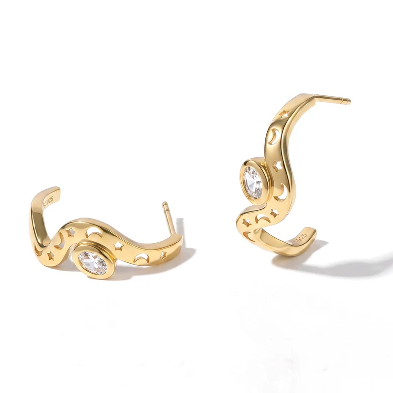 GP - AA Weißer Saphir, Blauer Saphir Ohrringe 925 Silber 750 Gelbgold vermeil ca. 0,57 ct.