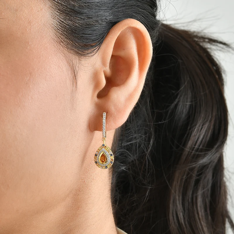 D'Joy Mehrfarbige Saphir Ohrringe 925 Silber 750 Gelbgold vermeil ca. 1.78 ct