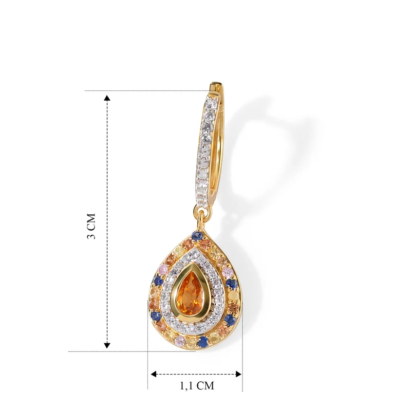 D'Joy Mehrfarbige Saphir Ohrringe 925 Silber 750 Gelbgold vermeil ca. 1.78 ct