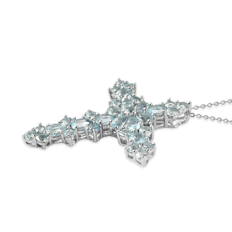 Himmelblauer Topas Kreuz-Anhänger mit Kette, ca. 5,93 ct