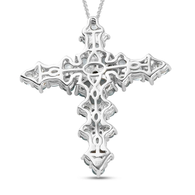 Himmelblauer Topas Kreuz-Anhänger mit Kette, ca. 5,93 ct