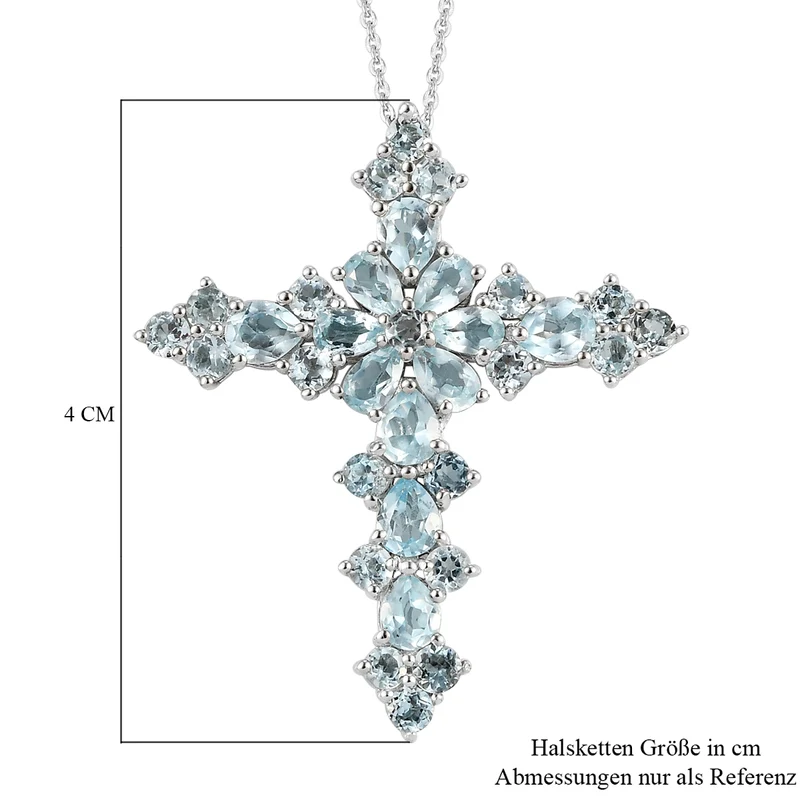 Himmelblauer Topas Kreuz-Anhänger mit Kette, ca. 5,93 ct
