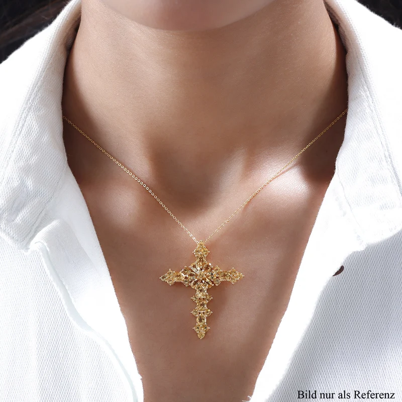 Citrin Kreuz-Anhänger mit Kette, 925 Silber vergoldet ca. 4,81 ct