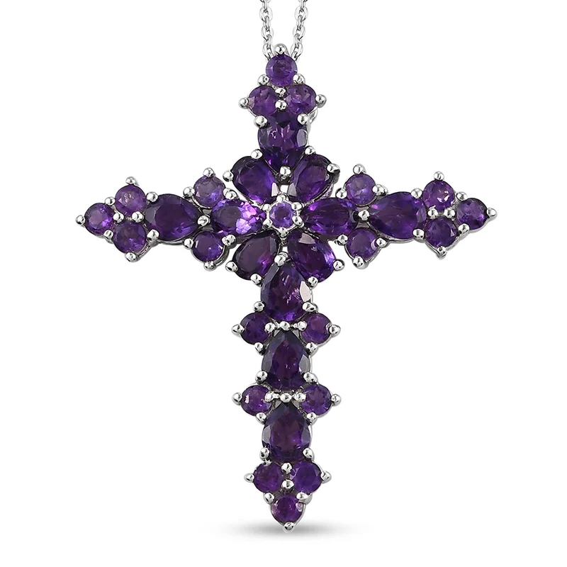 Afrikanischer Amethyst Kreuz-Anhänger mit Kette, ca. 4,29 ct