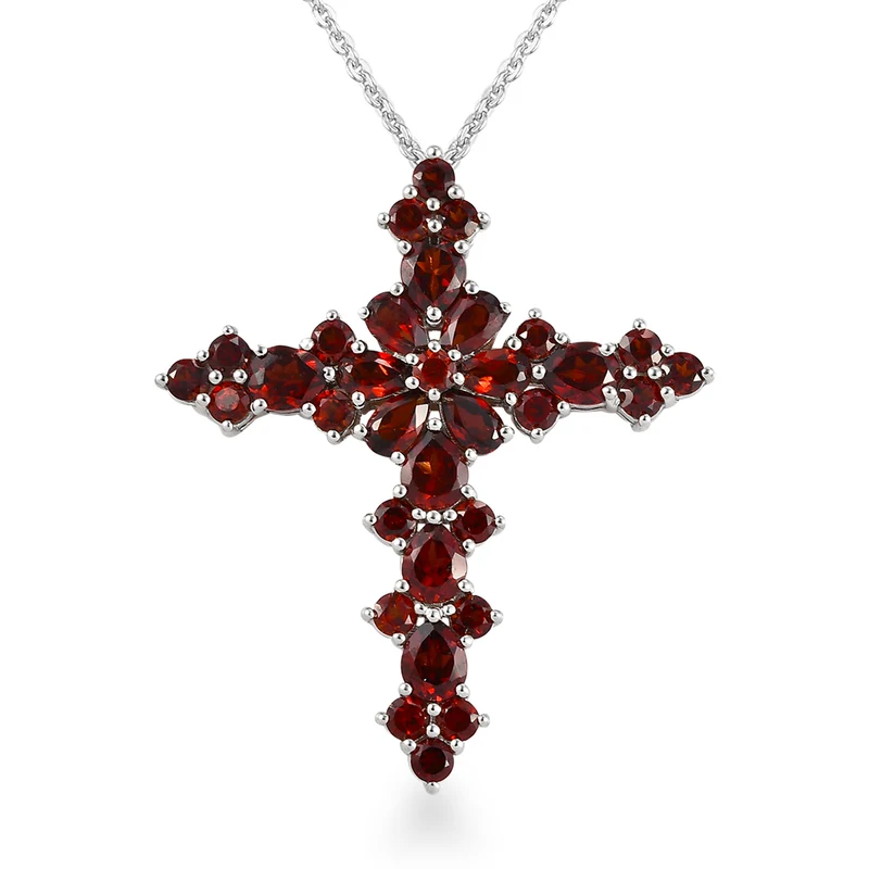Roter Granat Kreuz-Anhänger mit Kette, ca. 6,16 ct
