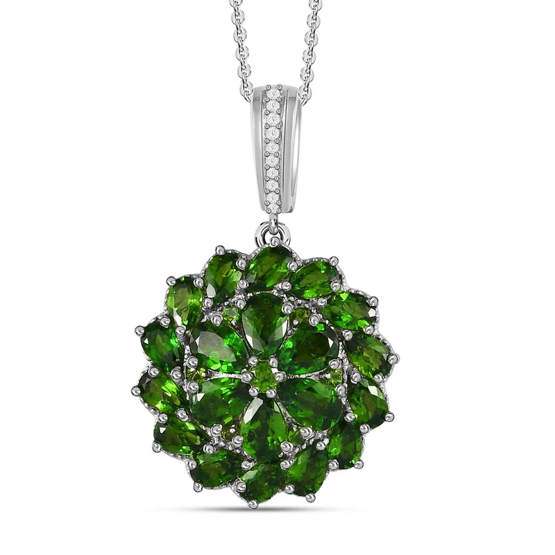 Natürlicher Chromdiopsid-Anhänger mit Kette, 925 Silber platiniert, ca. 6.19 ct