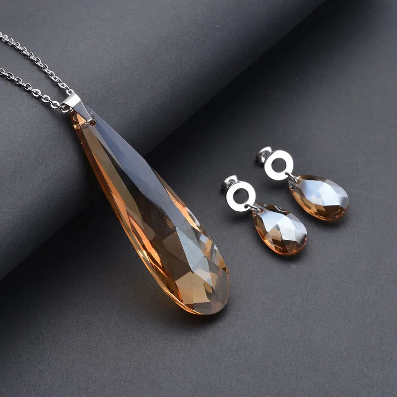 Champagner Glas-Ohrringe und Anhänger mit Kette, Edelstahl