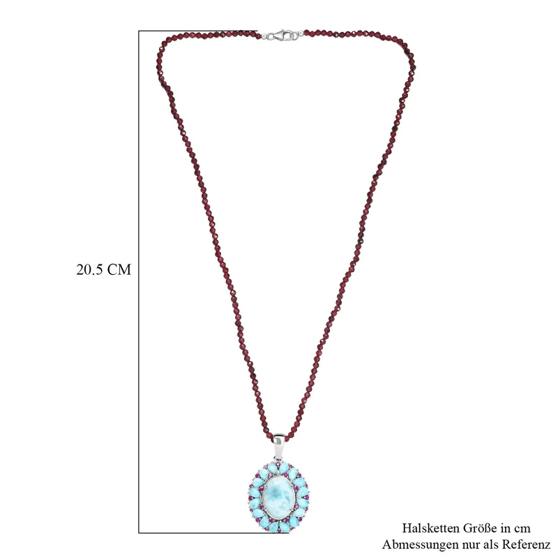 D joy AA Larimar Anhänger mit Rhodolith Granat Halskette, 925 Silber rhodiniert ca. 59.74 ct
