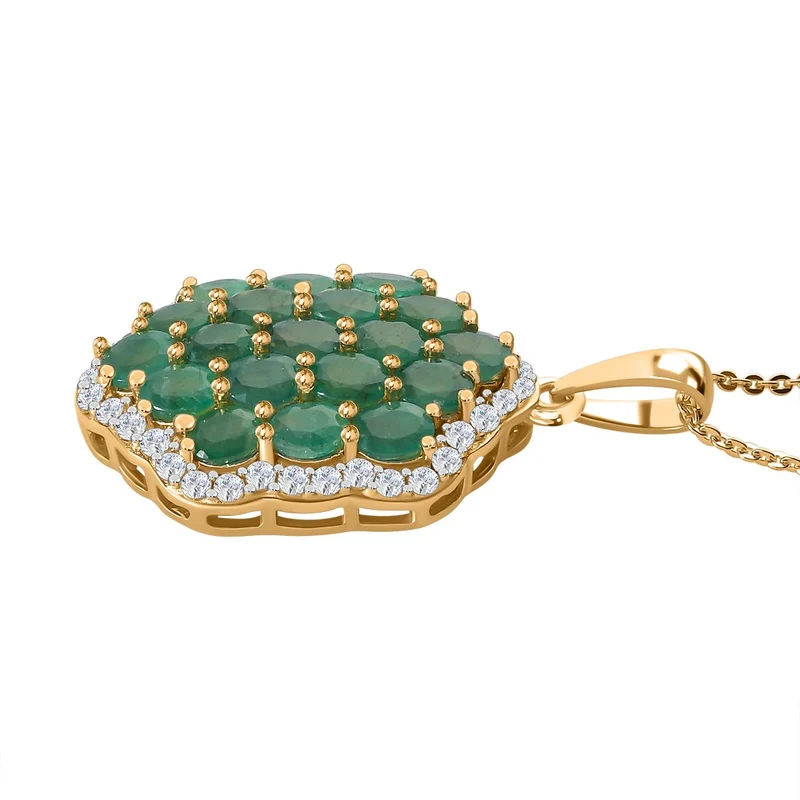 Kagem Sambischer Smaragd, weißer Zirkon Anhänger mit Kette, 925 Silber vergoldet ca. 3.24 ct