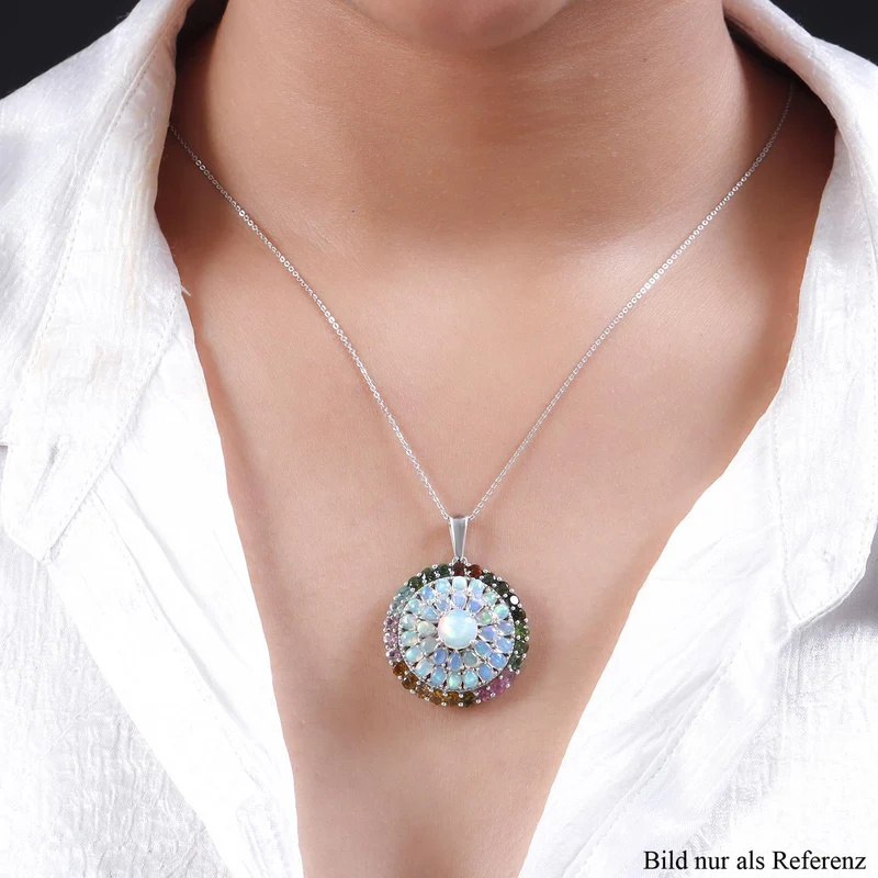 Natürlicher, äthiopischer Welo Opal Anhänger mit Kette, 925 Silber platiniert ca. 7.61 ct