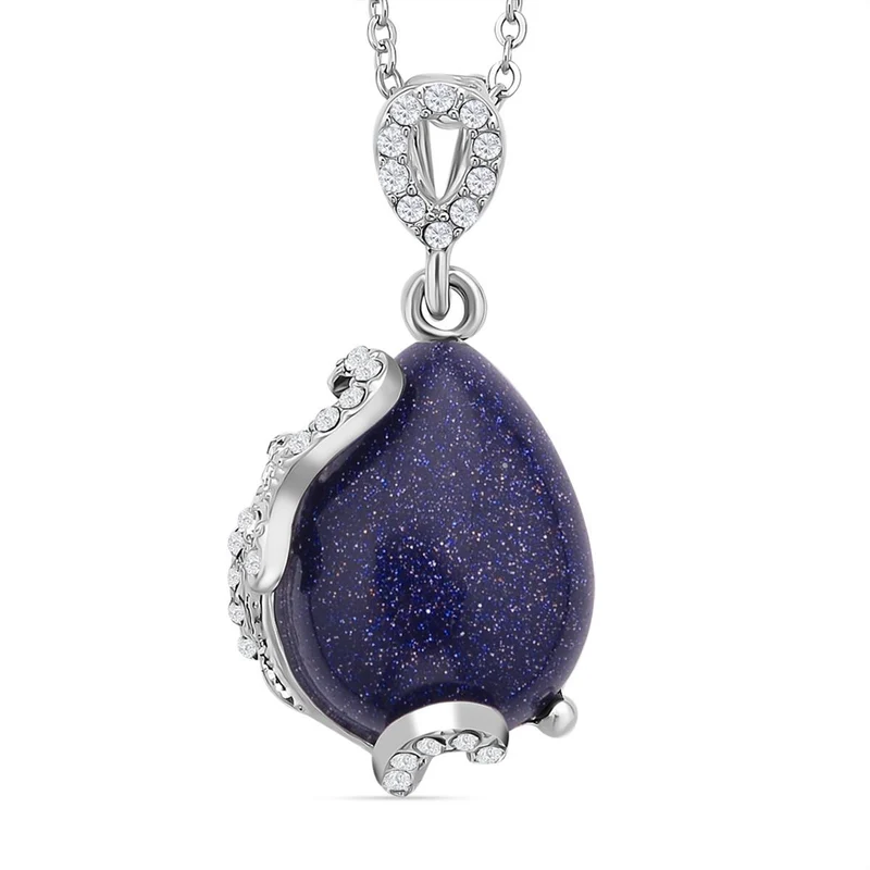 2er Set, Blaue Sandstein Ohrringe und Anhänger mit Kette, ca. 14.00 ct