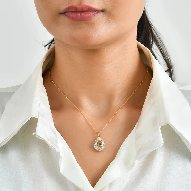 D'Joy AA Heliodor, Moissanit Schmuckset (8-13 Werktage Lieferzeit) ca. 45 cm 925 Silber 750 Gelbgold vermeil ca. 2,48 ct.