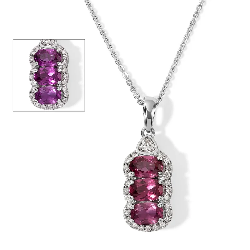 D'Joy AA Farbwechsel Granat, Moissanit Schmuckset (8-13 Werktage Lieferzeit) ca. 45 cm 925 Silber Rhodiniert ca. 1,98 ct.