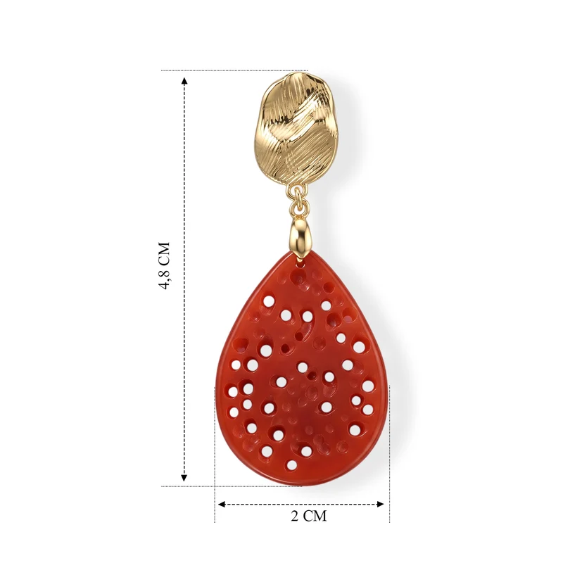 D'Joy Rote Jade Ohrringe 925 Silber Vergoldet ca. 20.00 ct
