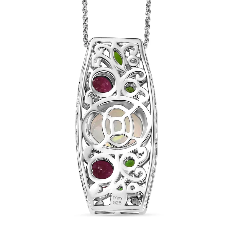 D'joy AA Mehrfarbiger Edelstein Anhänger mit Kette, ca. 50 cm, 925 Silber Rhodiniert und 750 Gelbgold Vermeil ca. 3.80 ct