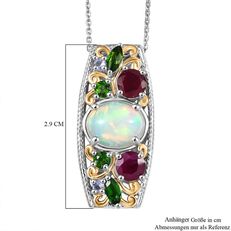D'joy AA Mehrfarbiger Edelstein Anhänger mit Kette, ca. 50 cm, 925 Silber Rhodiniert und 750 Gelbgold Vermeil ca. 3.80 ct