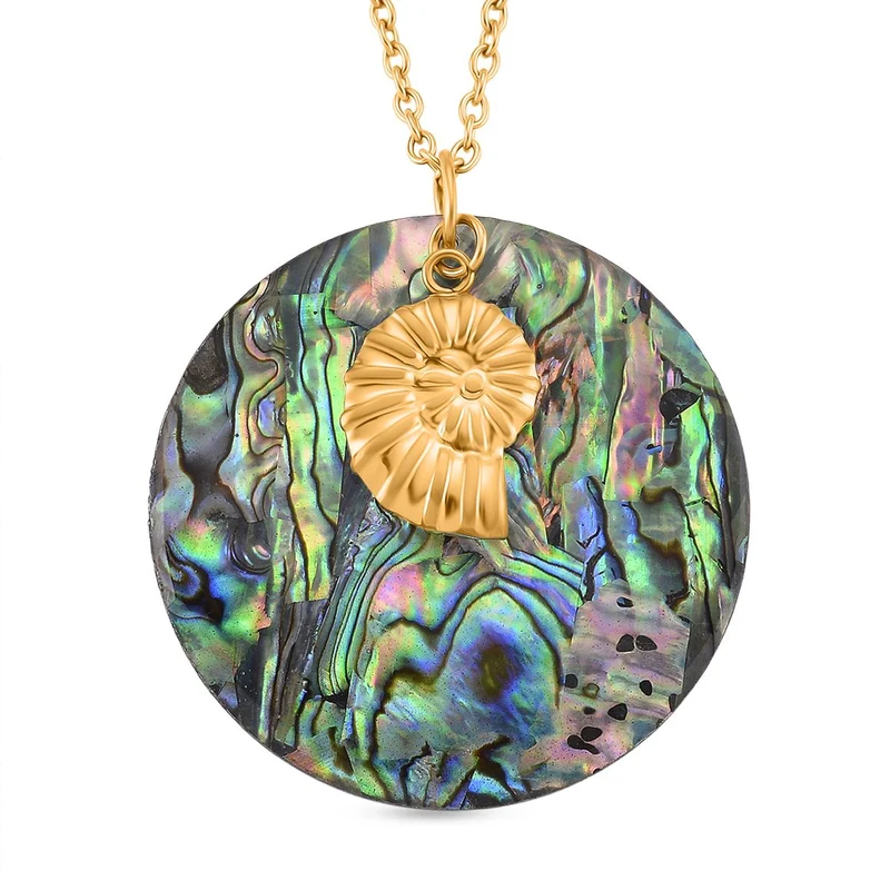 Abalone Muschel Jakobsmuschel-Design Anhänger mit Kette ca. 50 cm + 5 cm Extender, 316L Edelstahl, goldfarben