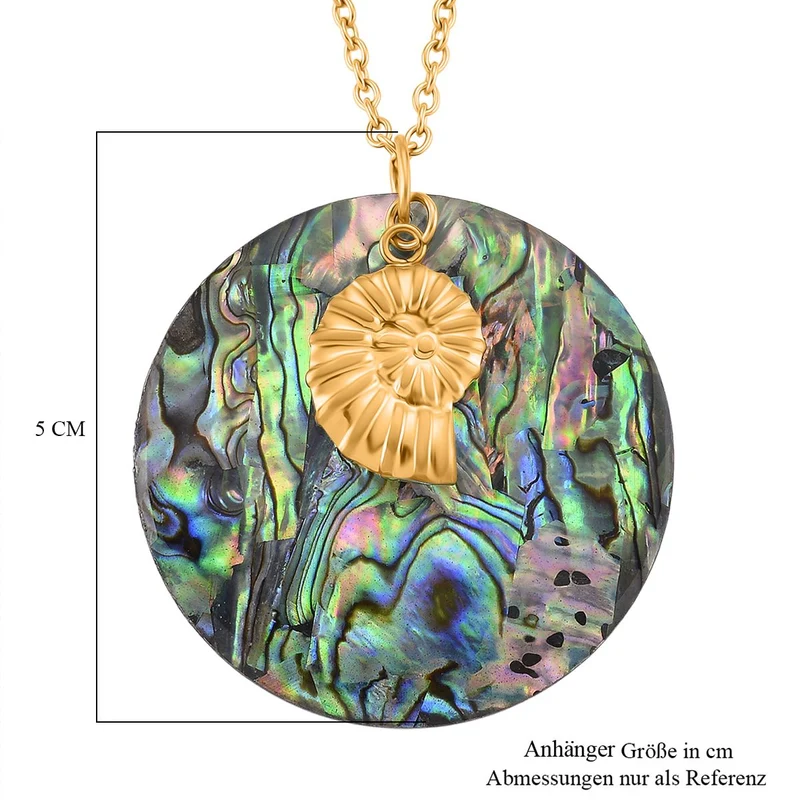 Abalone Muschel Jakobsmuschel-Design Anhänger mit Kette ca. 50 cm + 5 cm Extender, 316L Edelstahl, goldfarben