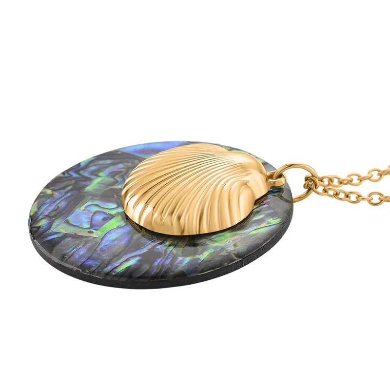 Abalone Muschel Jakobsmuschel-Design Anhänger mit Kette ca. 50 cm + 5 cm Extender, 316L Edelstahl, goldfarben
