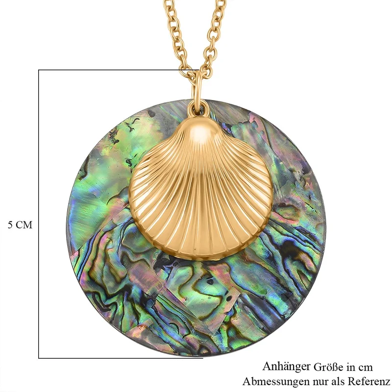 Abalone Muschel Jakobsmuschel-Design Anhänger mit Kette ca. 50 cm + 5 cm Extender, 316L Edelstahl, goldfarben