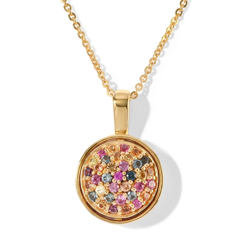 D'Joy Mehrfarbiger Saphir Spinning Anhänger mit Kette, ca. 50 cm 925 Silber 750 Gelbgold vermeil ca. 0.81 ct