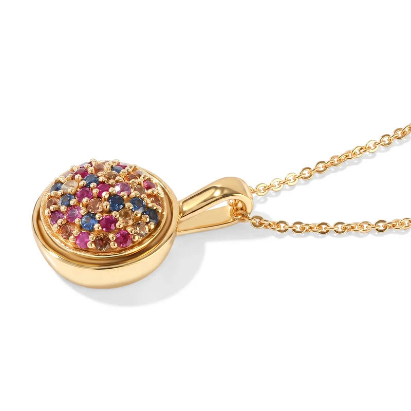 D'Joy Mehrfarbiger Saphir Spinning Anhänger mit Kette, ca. 50 cm 925 Silber 750 Gelbgold vermeil ca. 0.81 ct