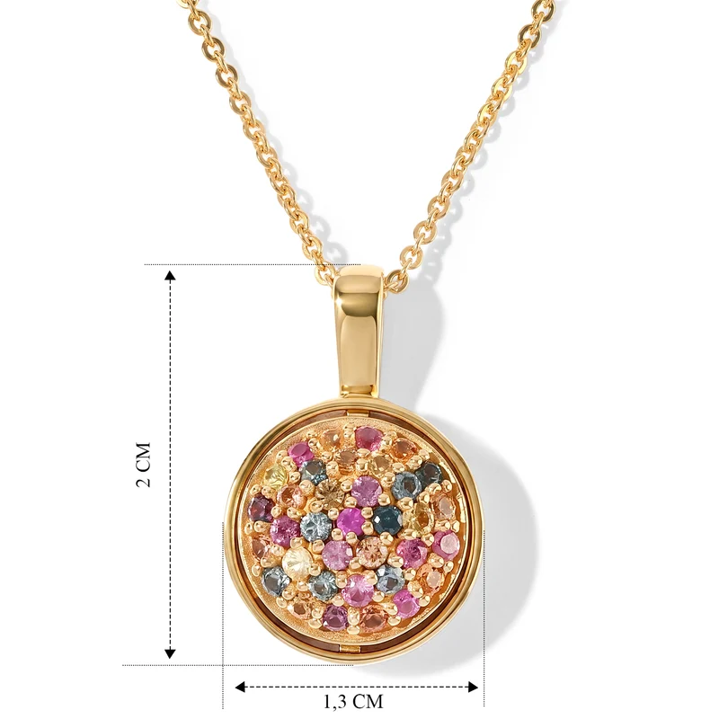 D'Joy Mehrfarbiger Saphir Spinning Anhänger mit Kette, ca. 50 cm 925 Silber 750 Gelbgold vermeil ca. 0.81 ct