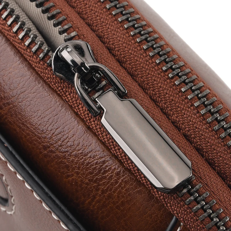 Echtleder-Umhängetasche mit 2 Außenfächern und verstellbarem Schulterriemen, 19x8x14cm, Kaffeebraun