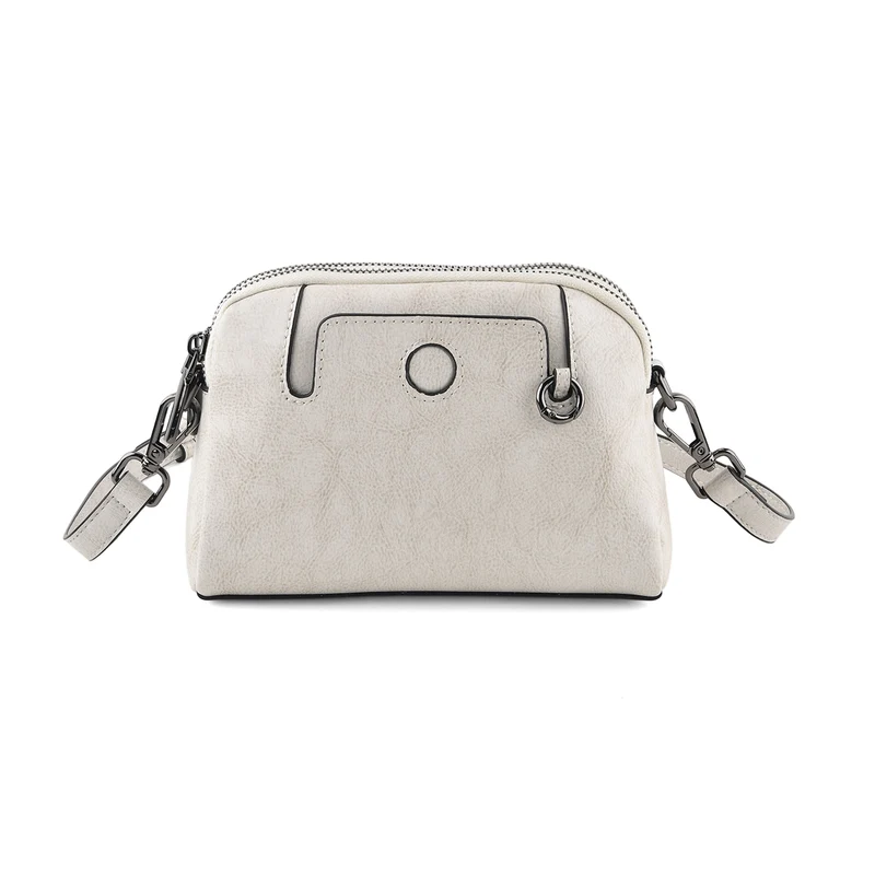 Echtleder-Umhängetasche mit 2 Außenfächern und verstellbarem Schulterriemen, 19x8x14cm, Kaffeebraun