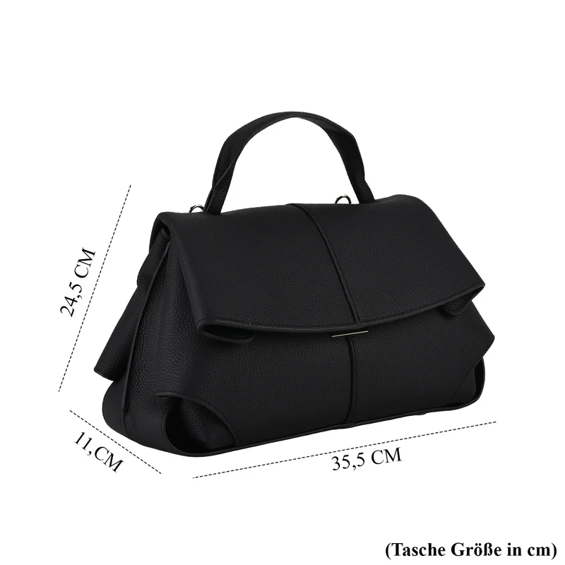 LA MAREY Echtleder-Umhängetasche mit Überschlag und verstellbarem Schulterriemen, 32,5x11x24,5cm, Schwarz