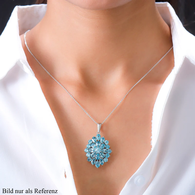 Kambodschanischer, blauer Zirkon-Anhänger mit Kette, 50 cm, 925 Silber platiniert ca. 14,43 ct