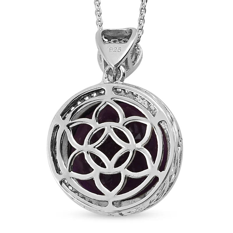 Lusaka Amethyst und Zirkon-Anhänger mit Kette, 50 cm, 925 Silber platiniert ca. 15.33 ct