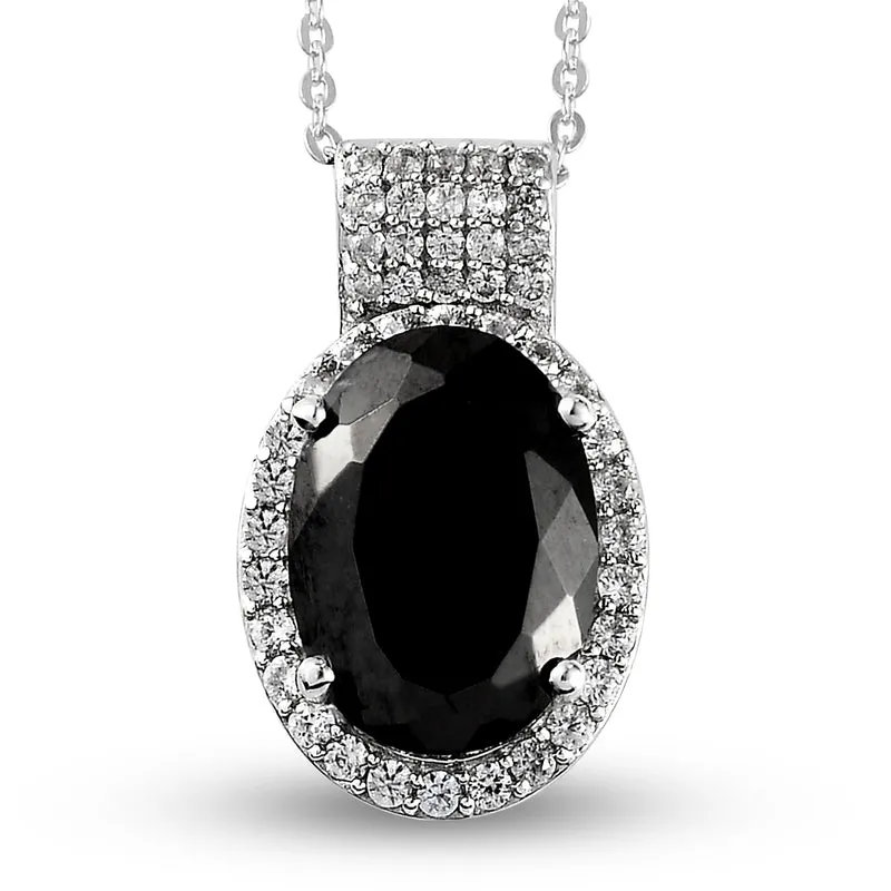 Elite Shungit und Zirkon Anhänger mit Silberkette ca. 50 cm 925 Silber platiniert ca. 4,55 ct