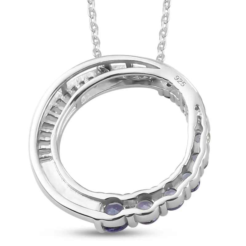 AA Tansanit und Zirkon Anhänger mit Silberkette 50 cm 925 Silber platiniert ca. 1,42 ct