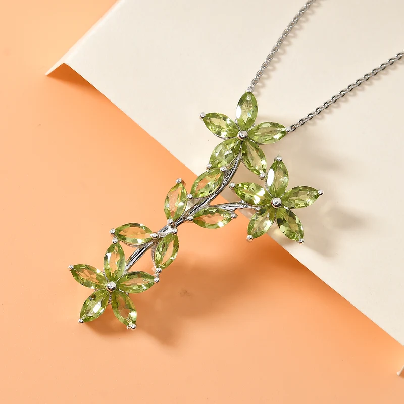 Natürlicher Peridot-Anhänger mit Kette, 50 cm, 925 Silber platiniert ca. 5,68 ct